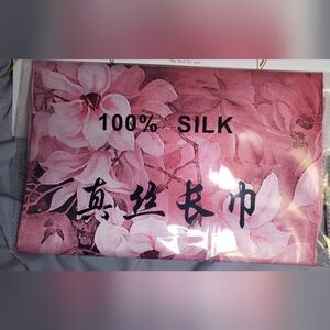 Pink Floral Silk Scarf Wrap - Lightweight 100% Silk